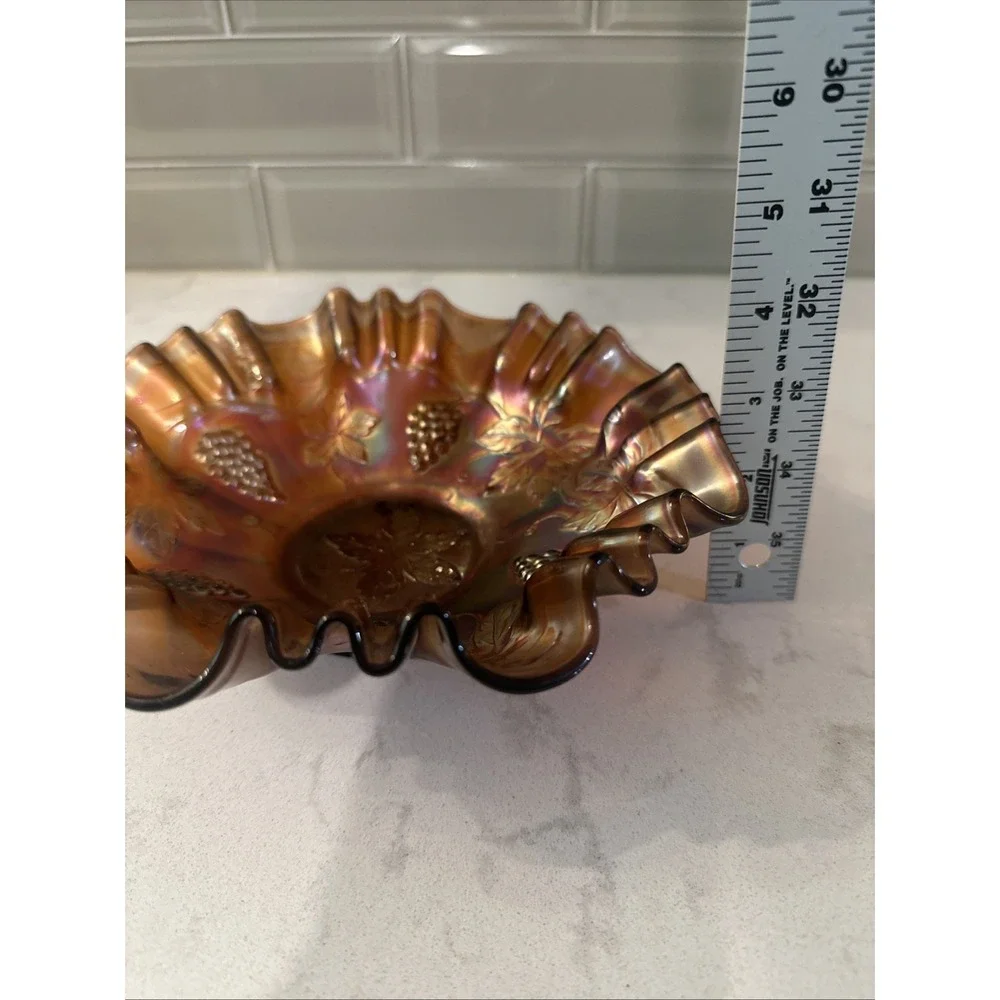 Fenton North Wood‎ Amethyst Gold Iridescent Ruffle Carnival Glass grapes & vine